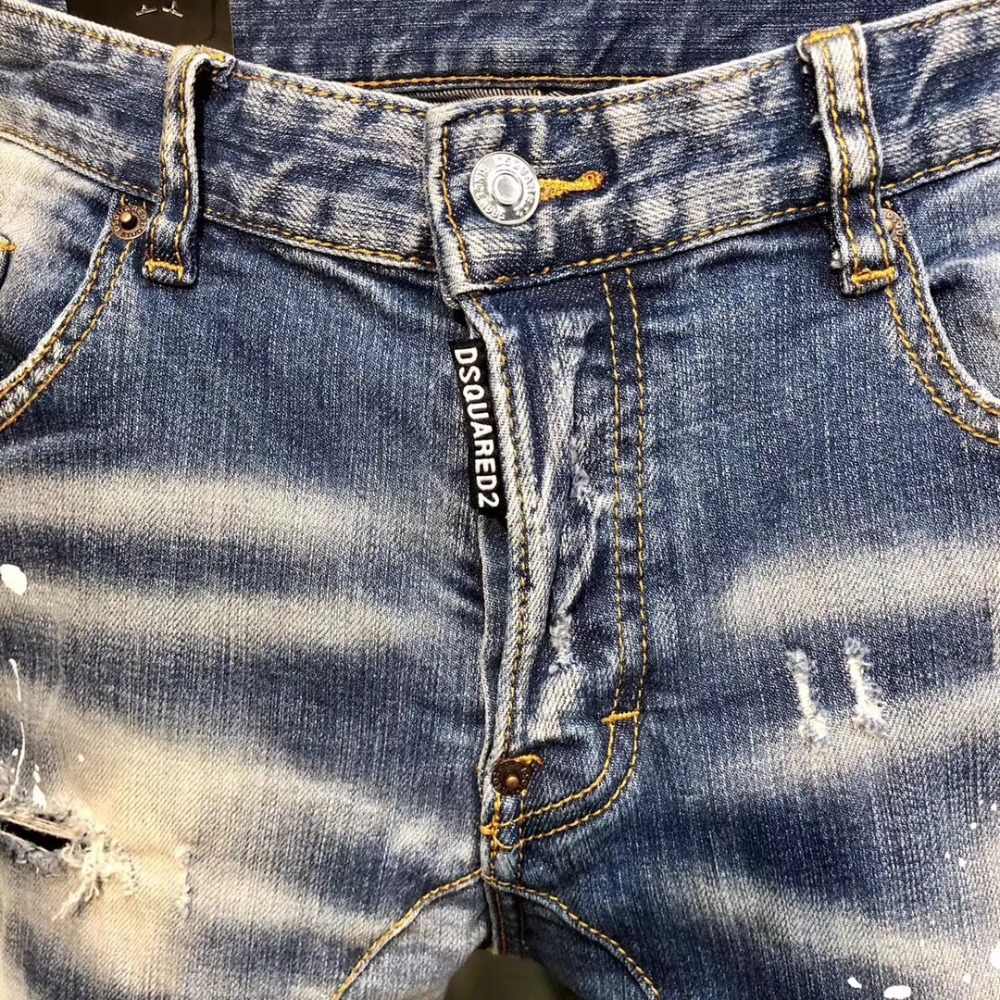 D2牛仔褲男士牛仔褲新款時尚男士破洞補丁修身小腳D2牛仔褲d2褲子d2牛仔長褲男生牛仔褲長褲破洞牛仔褲-細節圖3