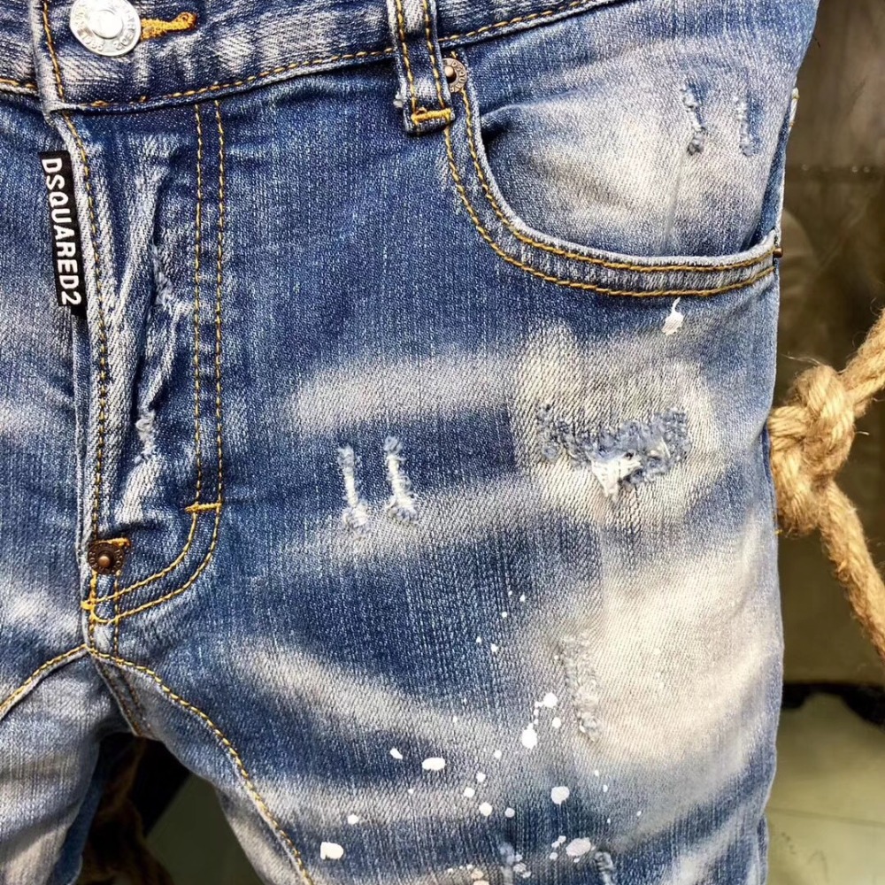 D2牛仔褲男士牛仔褲新款時尚男士破洞補丁修身小腳D2牛仔褲d2褲子d2牛仔長褲男生牛仔褲長褲破洞牛仔褲-細節圖5