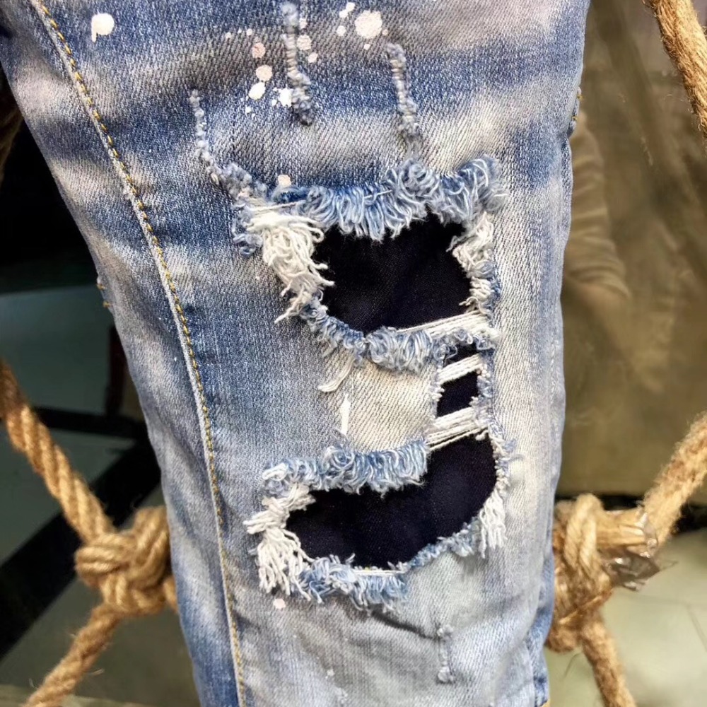 D2牛仔褲男士牛仔褲新款時尚男士破洞補丁修身小腳D2牛仔褲d2褲子d2牛仔長褲男生牛仔褲長褲破洞牛仔褲-細節圖6