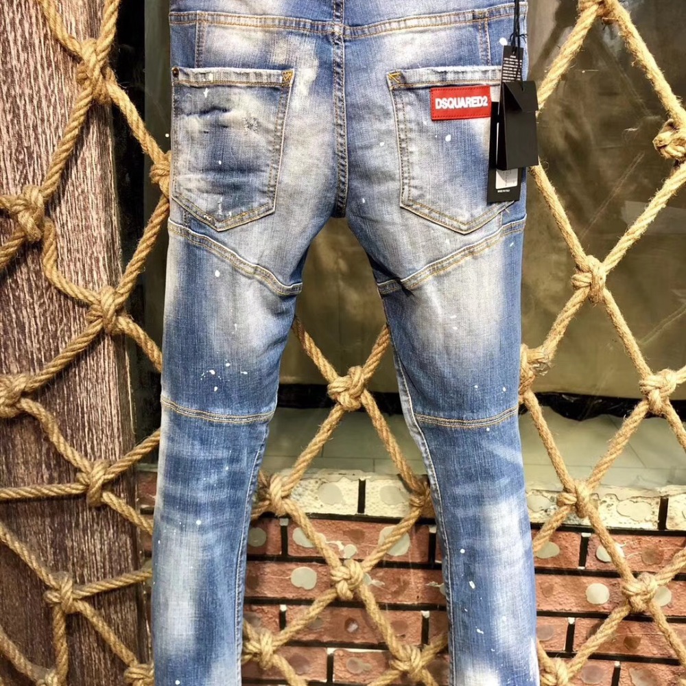 D2牛仔褲男士牛仔褲新款時尚男士破洞補丁修身小腳D2牛仔褲d2褲子d2牛仔長褲男生牛仔褲長褲破洞牛仔褲-細節圖7