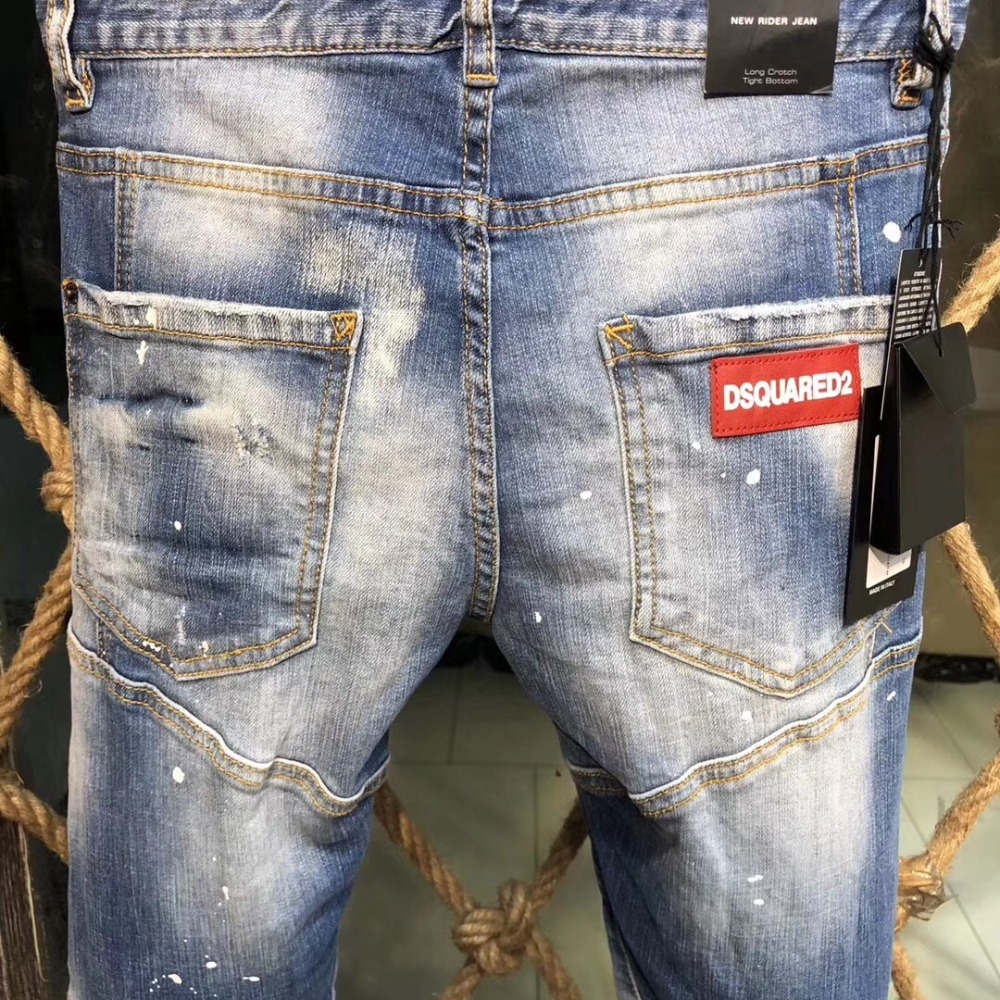 D2牛仔褲男士牛仔褲新款時尚男士破洞補丁修身小腳D2牛仔褲d2褲子d2牛仔長褲男生牛仔褲長褲破洞牛仔褲-細節圖8