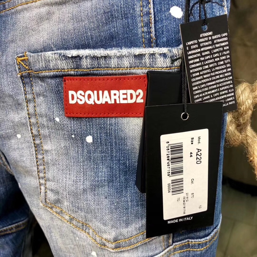 D2牛仔褲男士牛仔褲新款時尚男士破洞補丁修身小腳D2牛仔褲d2褲子d2牛仔長褲男生牛仔褲長褲破洞牛仔褲-細節圖9