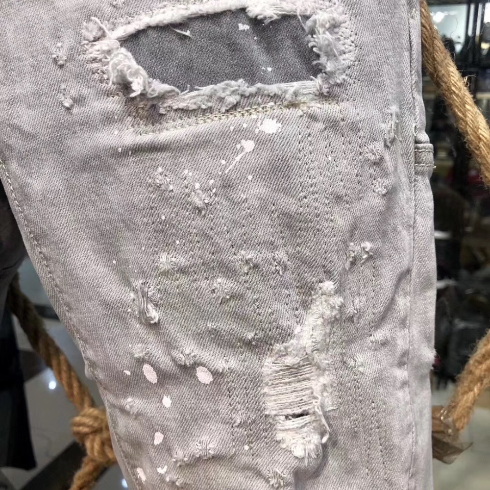 實拍D2牛仔褲時尚潮牌d2褲子破洞純棉歐美風灰色刷白牛仔褲潮流d2牛仔褲水洗男生牛仔褲休閒窄管顯瘦小腳修身D2牛仔長-細節圖4