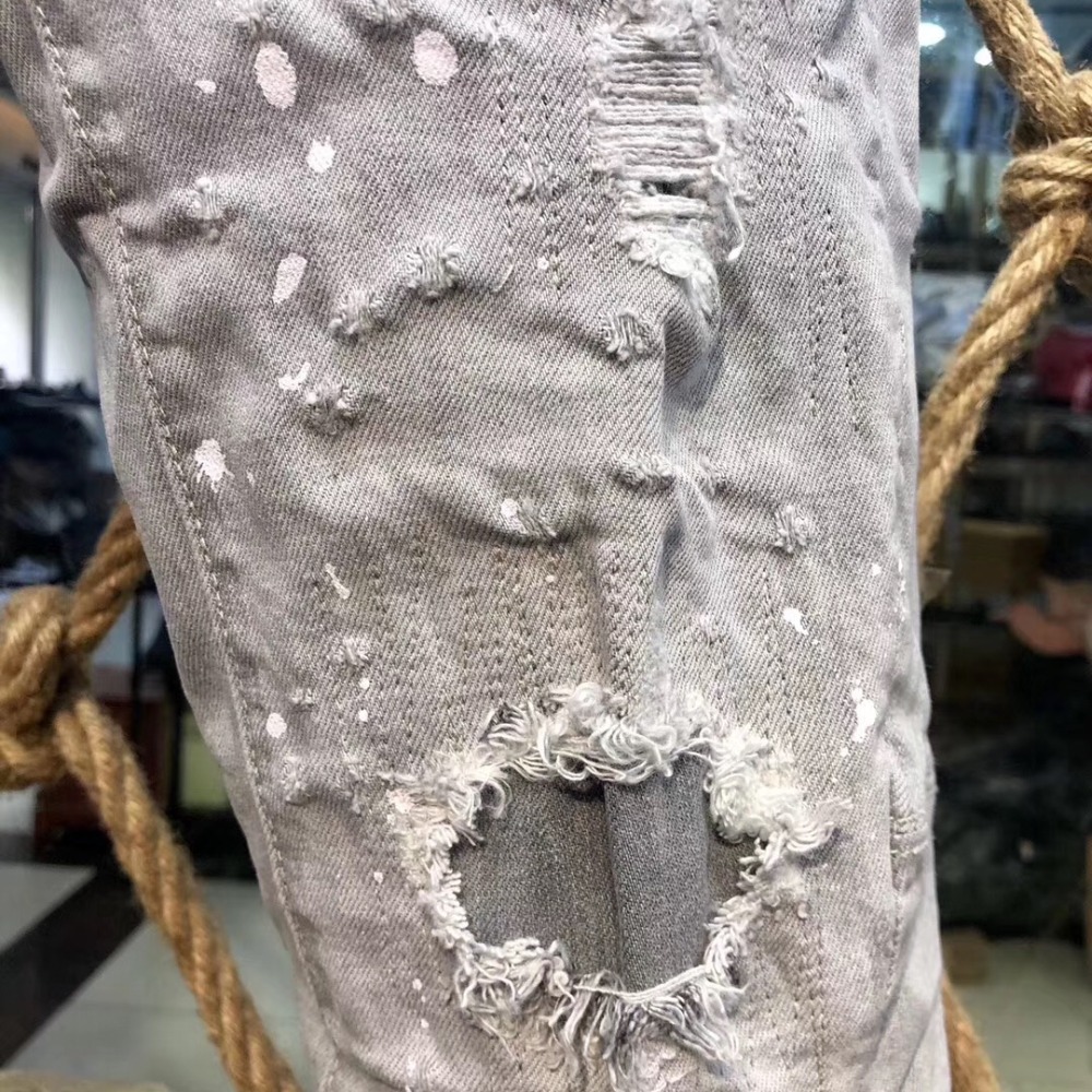 實拍D2牛仔褲時尚潮牌d2褲子破洞純棉歐美風灰色刷白牛仔褲潮流d2牛仔褲水洗男生牛仔褲休閒窄管顯瘦小腳修身D2牛仔長-細節圖5