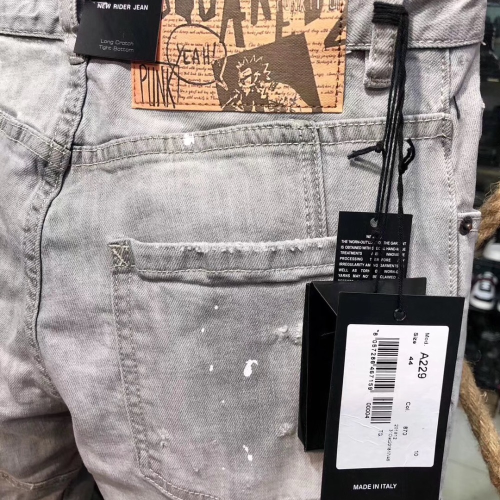 實拍D2牛仔褲時尚潮牌d2褲子破洞純棉歐美風灰色刷白牛仔褲潮流d2牛仔褲水洗男生牛仔褲休閒窄管顯瘦小腳修身D2牛仔長-細節圖8