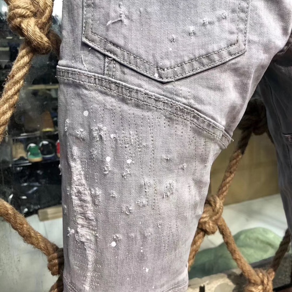 實拍D2牛仔褲時尚潮牌d2褲子破洞純棉歐美風灰色刷白牛仔褲潮流d2牛仔褲水洗男生牛仔褲休閒窄管顯瘦小腳修身D2牛仔長-細節圖9