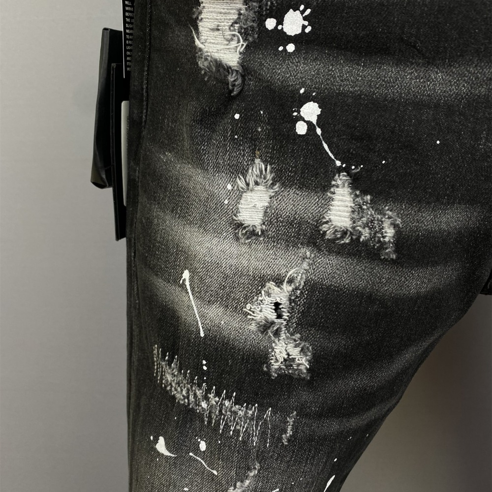 【新款】d2牛仔褲男士時尚潮牌褲子黑色水洗直筒破洞補丁復古顯瘦休閒男裝修身小腳牛仔褲 D2牛仔長褲-細節圖3