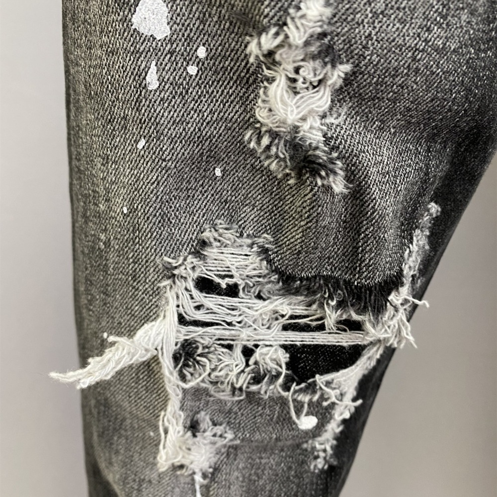 【新款】d2牛仔褲男士時尚潮牌褲子黑色水洗直筒破洞補丁復古顯瘦休閒男裝修身小腳牛仔褲 D2牛仔長褲-細節圖5