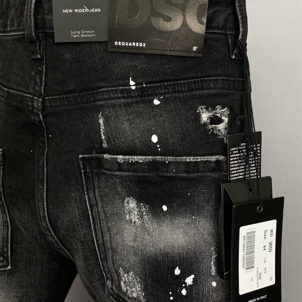 【新款】d2牛仔褲男士時尚潮牌褲子黑色水洗直筒破洞補丁復古顯瘦休閒男裝修身小腳牛仔褲 D2牛仔長褲-細節圖8