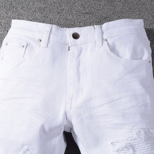 AMIRI牛仔褲高街男生時尚潮牌白色破洞補丁牛仔褲男青年彈力修身AMIRI小腳褲褲子-細節圖2