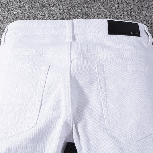 AMIRI牛仔褲高街男生時尚潮牌白色破洞補丁牛仔褲男青年彈力修身AMIRI小腳褲褲子-細節圖8