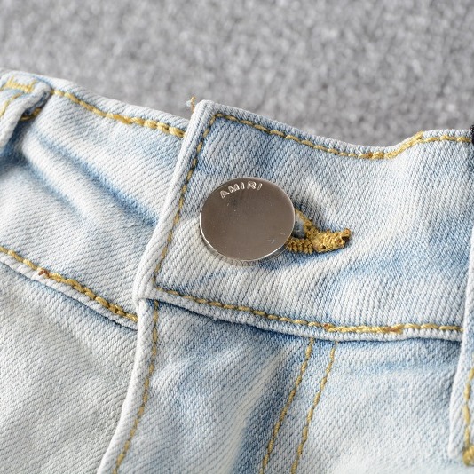 AMIRI 牛仔褲男士牛仔褲高街牛仔褲潮流街頭牛仔休閑長褲微彈棉青年淺藍色緊身牛仔褲-細節圖4