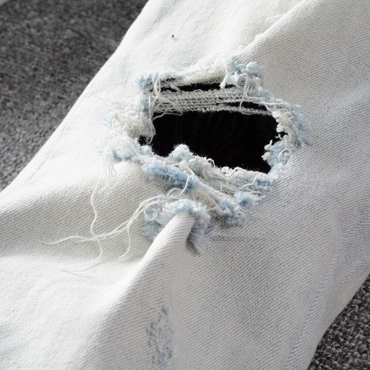 AMIRI 牛仔褲男士牛仔褲高街牛仔褲潮流街頭牛仔休閑長褲微彈棉青年淺藍色緊身牛仔褲-細節圖5