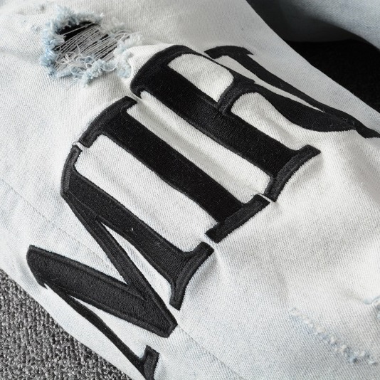 AMIRI 牛仔褲男士牛仔褲高街牛仔褲潮流街頭牛仔休閑長褲微彈棉青年淺藍色緊身牛仔褲-細節圖6