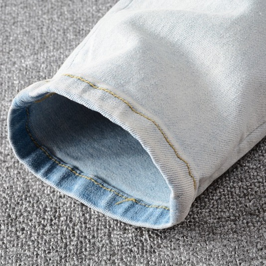 AMIRI 牛仔褲男士牛仔褲高街牛仔褲潮流街頭牛仔休閑長褲微彈棉青年淺藍色緊身牛仔褲-細節圖7