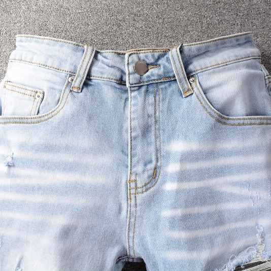 【新款】AMIRI牛仔褲牛仔長褲淺色修身牛仔長褲小腳褲男生牛仔長褲AMIRI男士牛仔褲-細節圖2