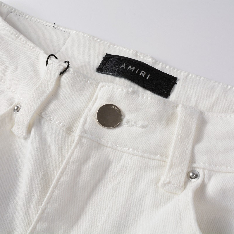 AMIRI 牛仔褲男士牛仔褲高街潮牌新款破洞補丁牛仔褲男彈力修身小腳褲子-細節圖3