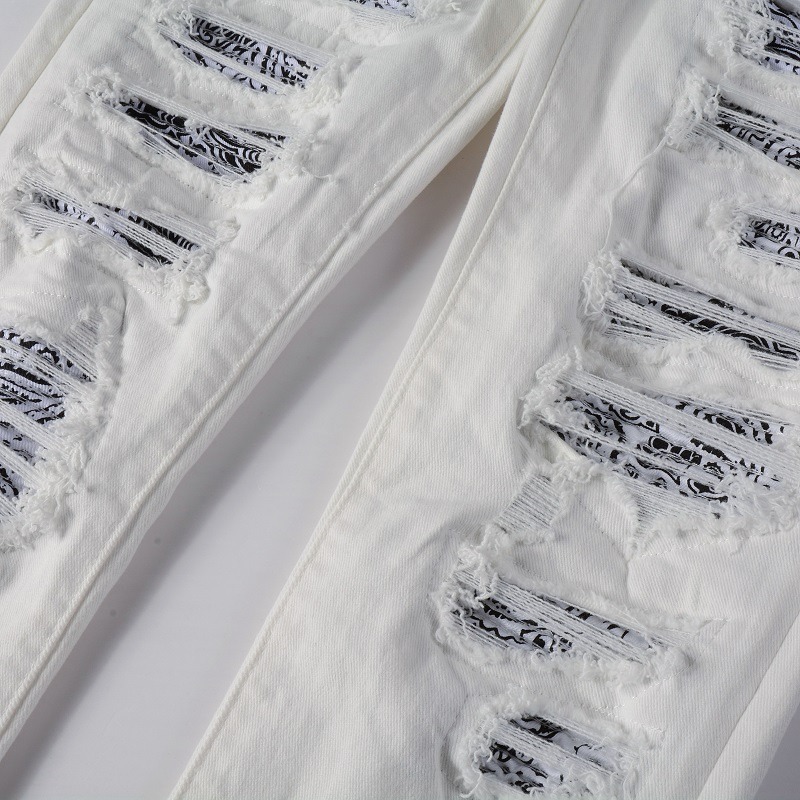 AMIRI 牛仔褲男士牛仔褲高街潮牌新款破洞補丁牛仔褲男彈力修身小腳褲子-細節圖6