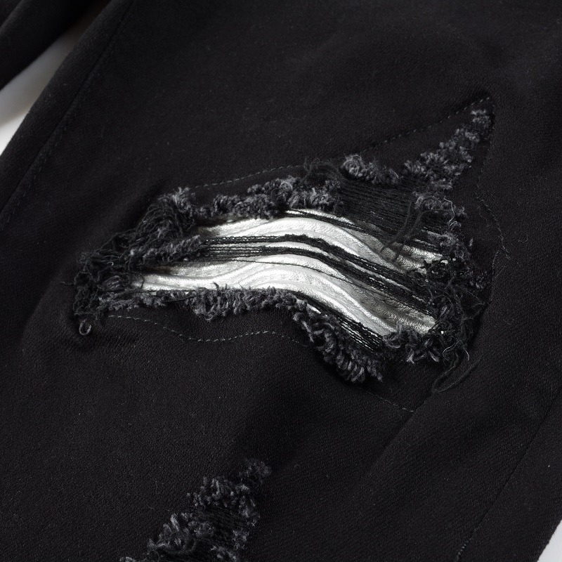 AMIRI 牛仔褲男士牛仔褲高街潮牌新款破洞補丁牛仔褲男彈力修身小腳褲子-細節圖6