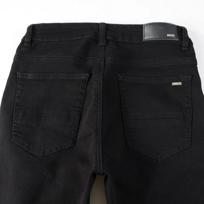 AMIRI 牛仔褲男士牛仔褲高街潮牌新款破洞補丁牛仔褲男彈力修身小腳褲子-細節圖9