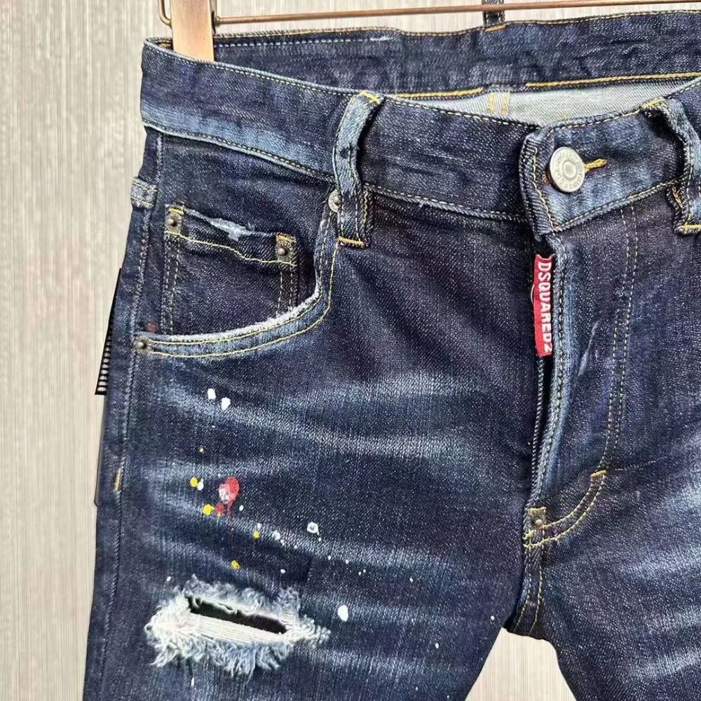 【新款】D2牛仔短褲夏季新款潮牌男士牛仔短褲修身小腳顯瘦五分褲時尚潮流運動休閒褲簡約百搭D2牛仔褲-細節圖3