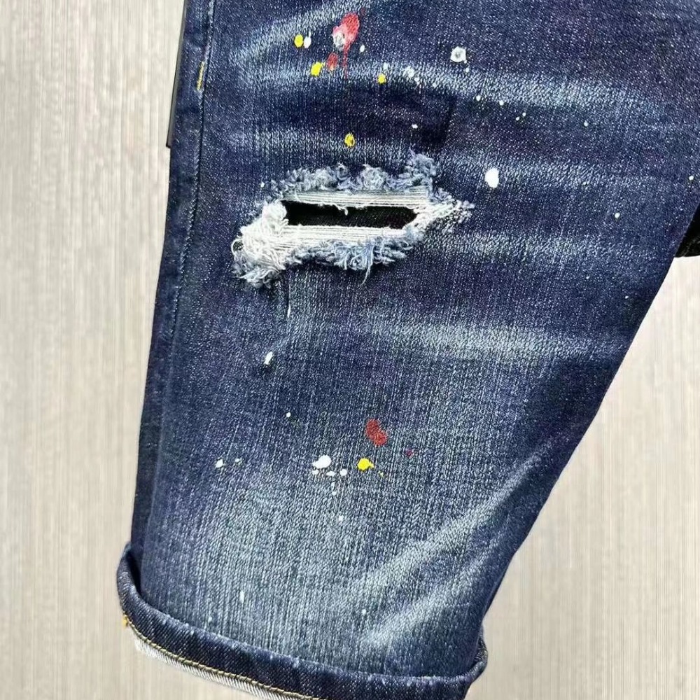 【新款】D2牛仔短褲夏季新款潮牌男士牛仔短褲修身小腳顯瘦五分褲時尚潮流運動休閒褲簡約百搭D2牛仔褲-細節圖4