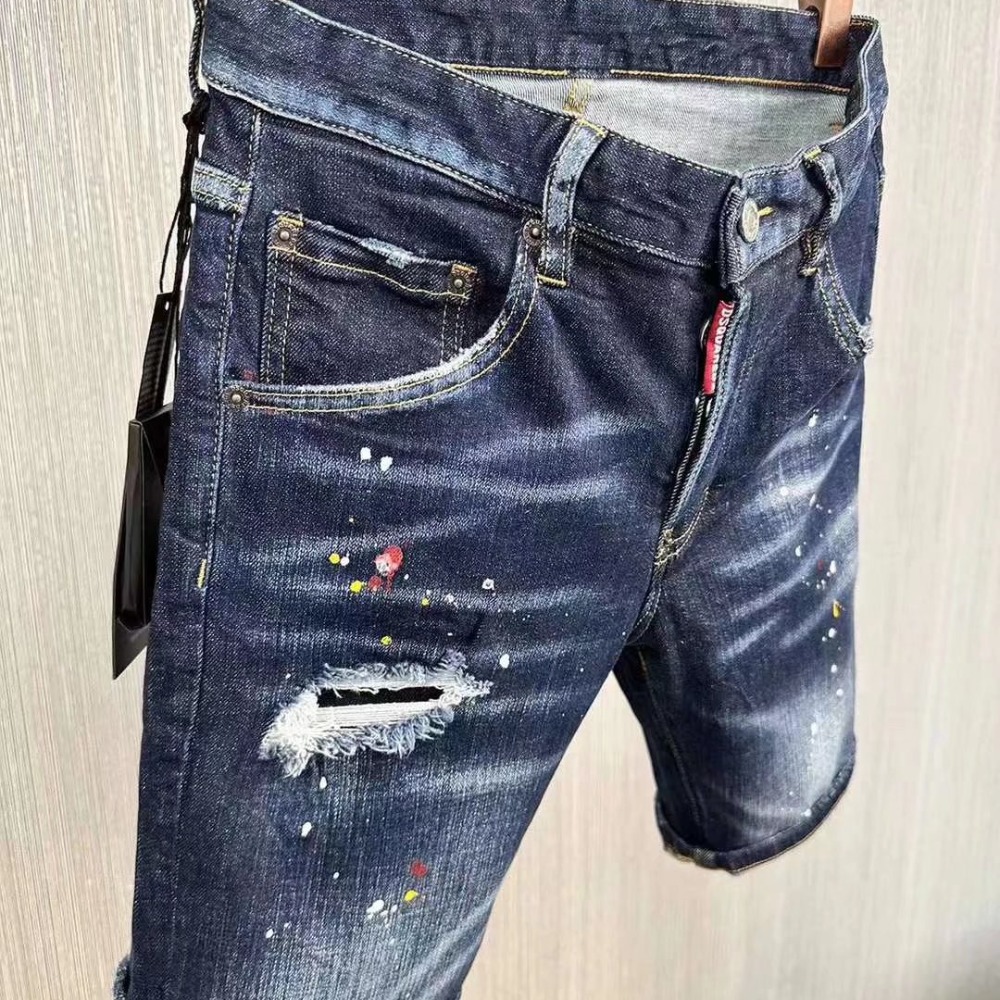 【新款】D2牛仔短褲夏季新款潮牌男士牛仔短褲修身小腳顯瘦五分褲時尚潮流運動休閒褲簡約百搭D2牛仔褲-細節圖5