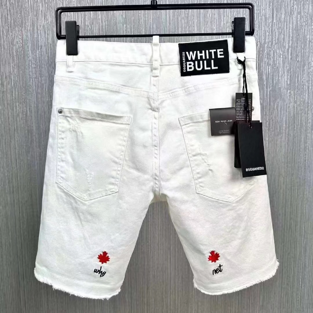 【新款】d2牛仔短褲男士時尚潮牌褲子直筒白色破洞補丁復古顯瘦休閒男裝修身小腳牛仔褲 D2牛仔長褲-細節圖2
