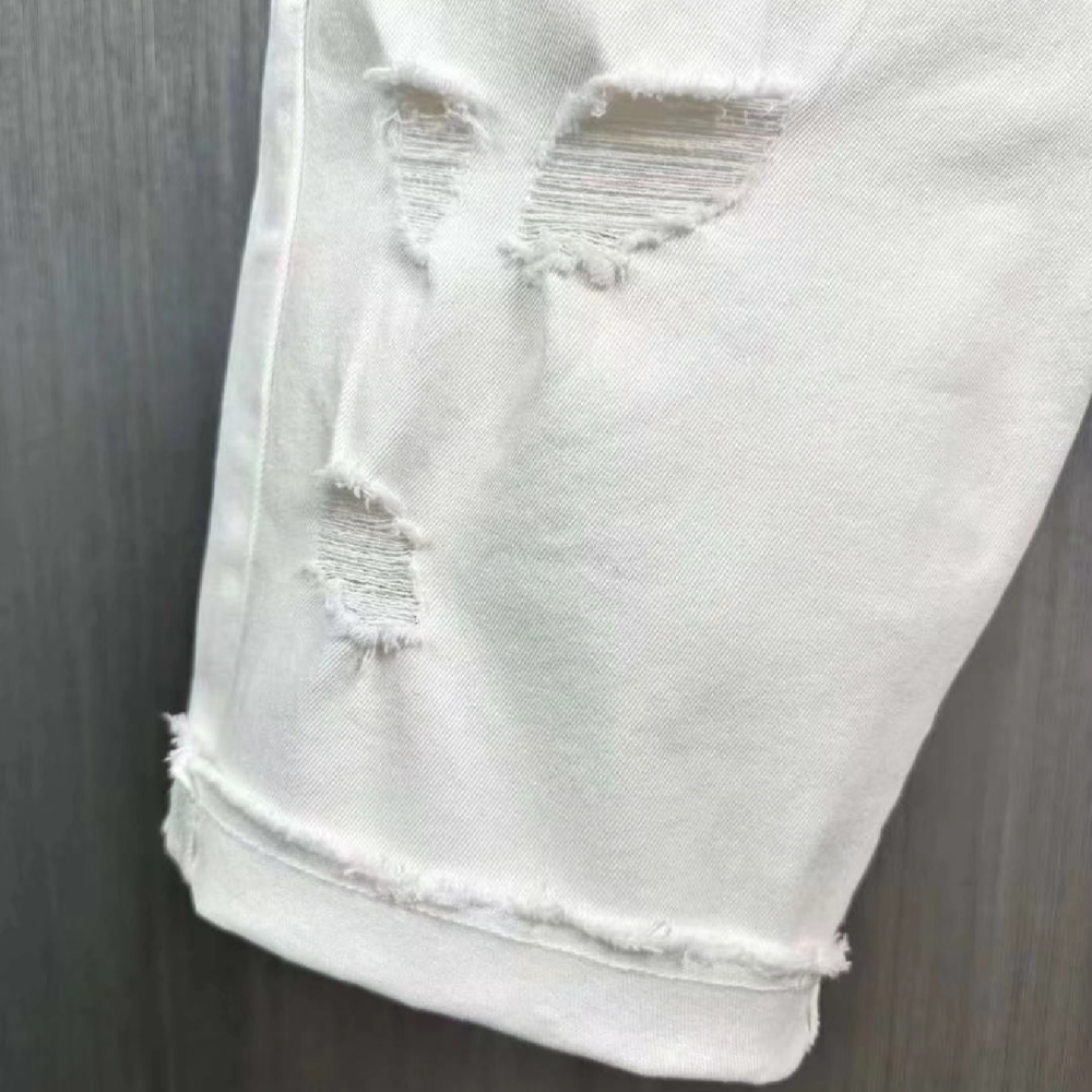 【新款】d2牛仔短褲男士時尚潮牌褲子直筒白色破洞補丁復古顯瘦休閒男裝修身小腳牛仔褲 D2牛仔長褲-細節圖3