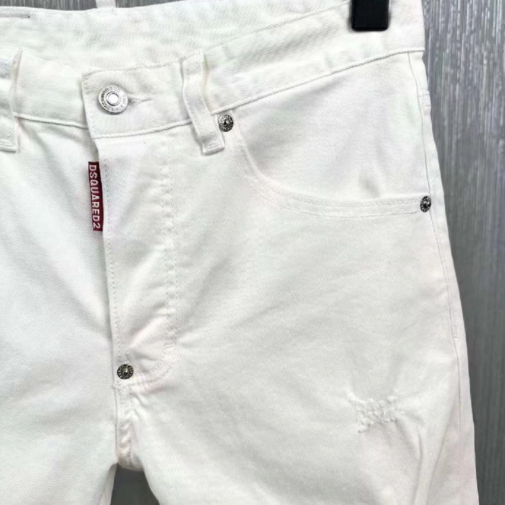 【新款】d2牛仔短褲男士時尚潮牌褲子直筒白色破洞補丁復古顯瘦休閒男裝修身小腳牛仔褲 D2牛仔長褲-細節圖4