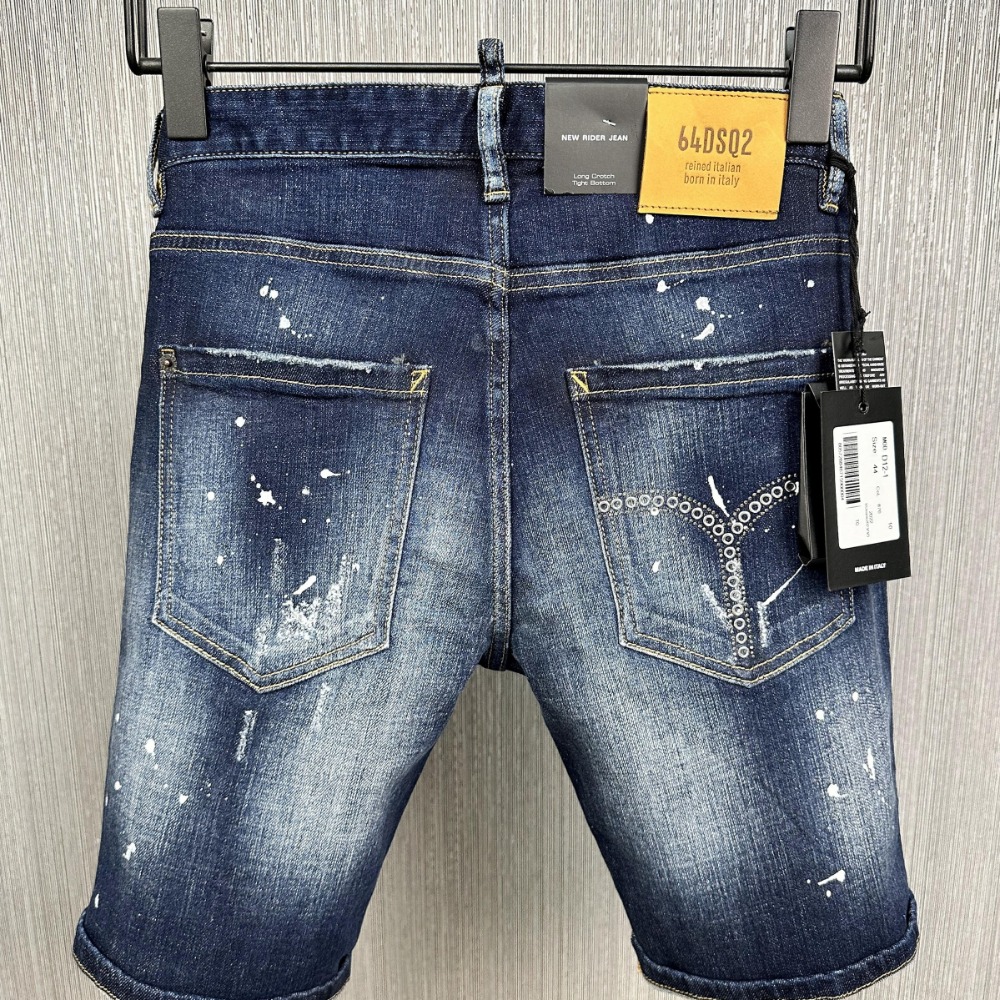 D2牛仔褲男士夏季新款牛仔短褲修身牛仔短褲破洞褲刀割牛仔褲男士短褲藍色牛仔褲短褲潮流牛仔短褲-細節圖2