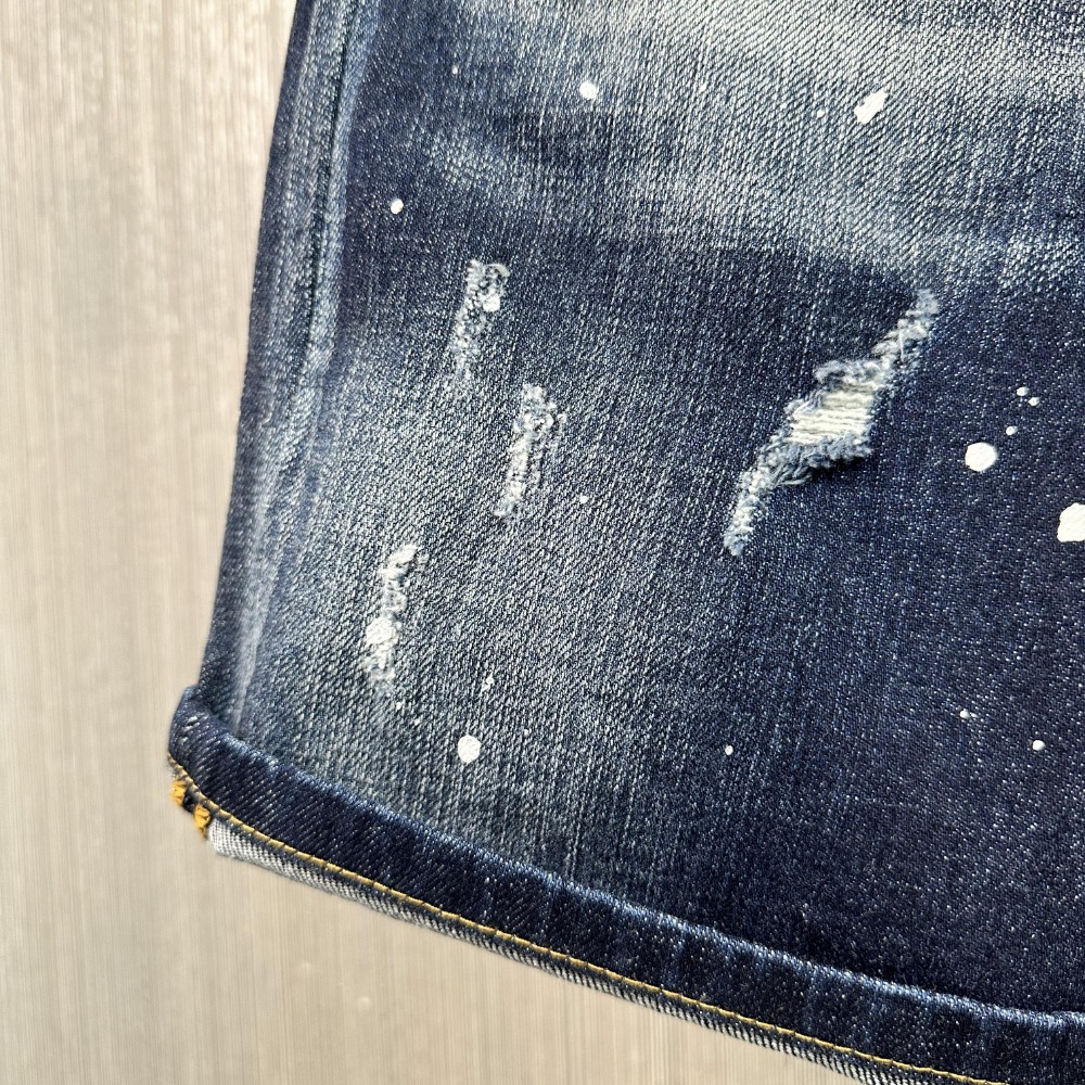 D2牛仔褲男士夏季新款牛仔短褲修身牛仔短褲破洞褲刀割牛仔褲男士短褲藍色牛仔褲短褲潮流牛仔短褲-細節圖3