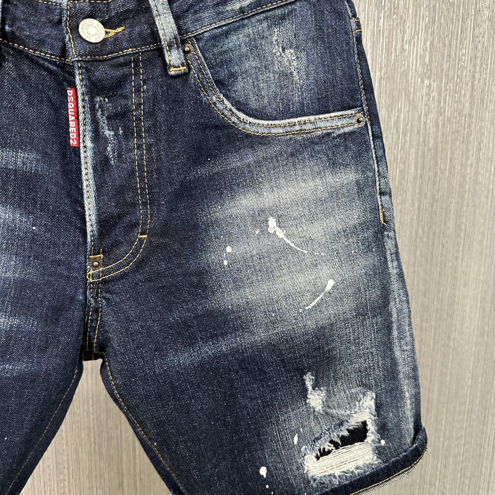 D2牛仔褲男士夏季新款牛仔短褲修身牛仔短褲破洞褲刀割牛仔褲男士短褲藍色牛仔褲短褲潮流牛仔短褲-細節圖4