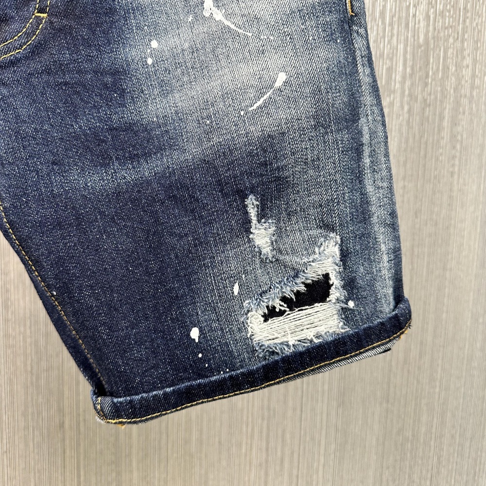 D2牛仔褲男士夏季新款牛仔短褲修身牛仔短褲破洞褲刀割牛仔褲男士短褲藍色牛仔褲短褲潮流牛仔短褲-細節圖5