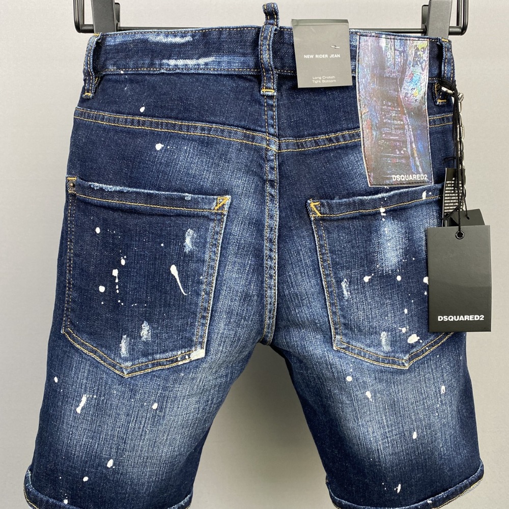 【新款】D2牛仔褲男士夏季新款牛仔短褲修身牛仔短褲破洞褲刀割牛仔褲男士短褲藍色牛仔褲短褲潮流牛仔短褲-細節圖2