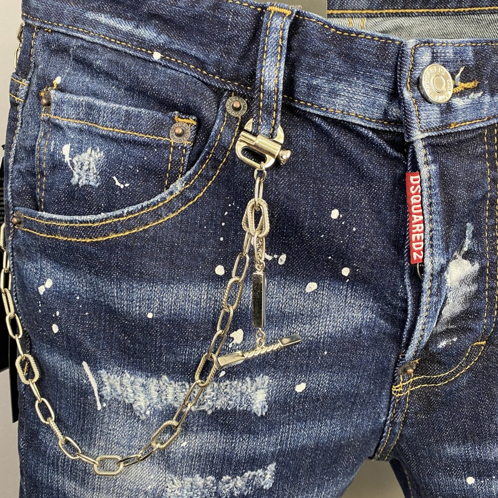 【新款】D2牛仔褲男士夏季新款牛仔短褲修身牛仔短褲破洞褲刀割牛仔褲男士短褲藍色牛仔褲短褲潮流牛仔短褲-細節圖3