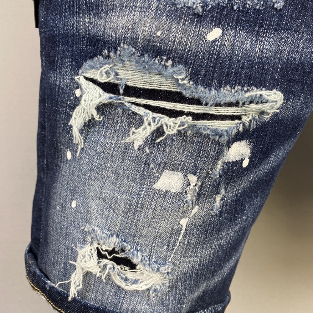 【新款】D2牛仔褲男士夏季新款牛仔短褲修身牛仔短褲破洞褲刀割牛仔褲男士短褲藍色牛仔褲短褲潮流牛仔短褲-細節圖4