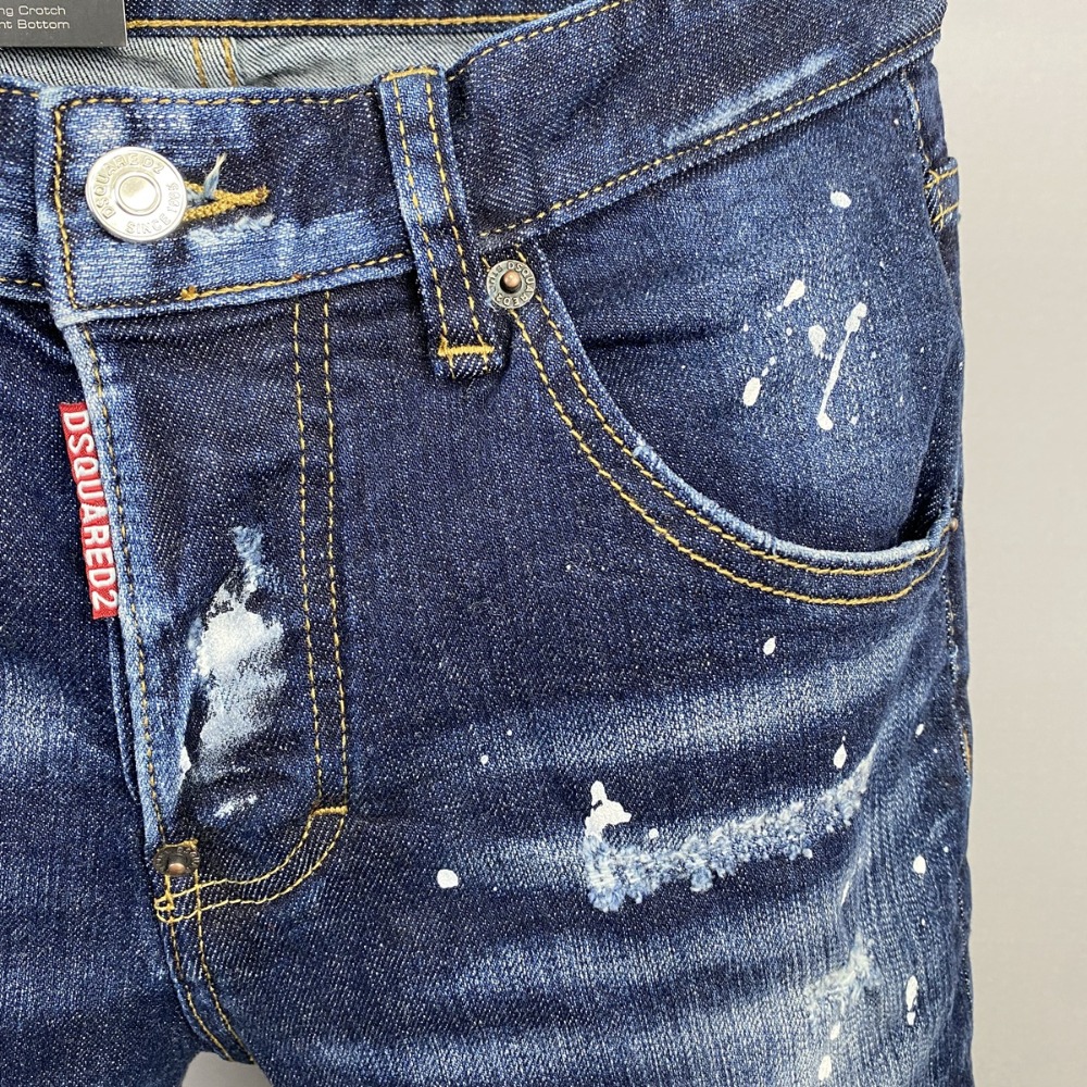 【新款】D2牛仔褲男士夏季新款牛仔短褲修身牛仔短褲破洞褲刀割牛仔褲男士短褲藍色牛仔褲短褲潮流牛仔短褲-細節圖5