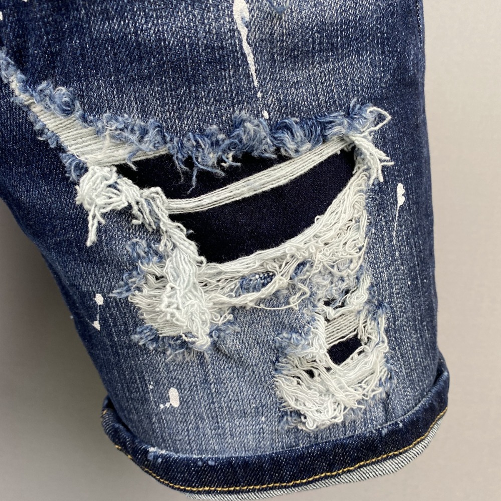 【新款】D2牛仔褲男士夏季新款牛仔短褲修身牛仔短褲破洞褲刀割牛仔褲男士短褲藍色牛仔褲短褲潮流牛仔短褲-細節圖6