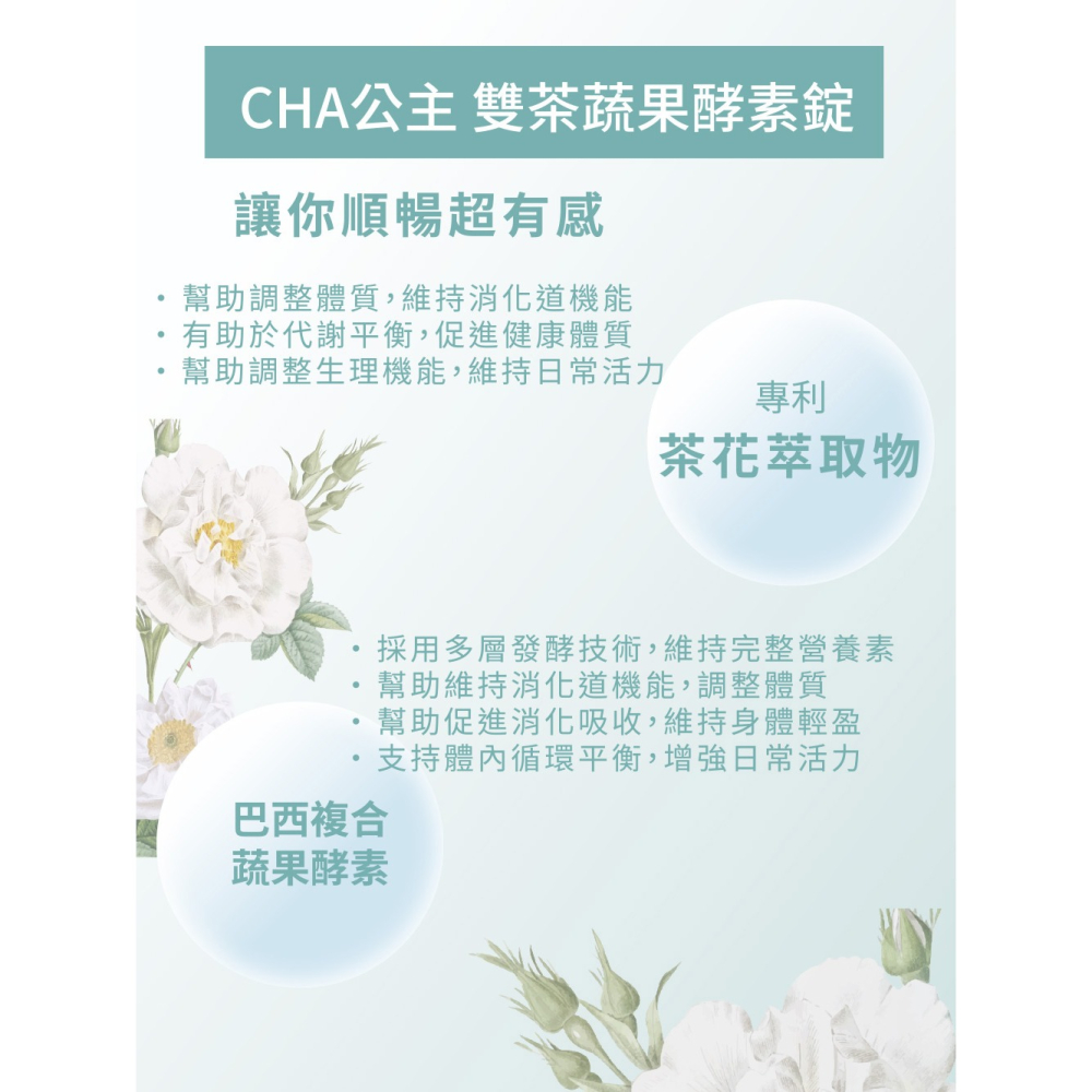 美湲詣 Cha公主 雙茶蔬果酵素錠 30錠 兒茶素 茶花 蔬果酵素 SGS檢驗 不含西藥 瀉藥 純素-細節圖2