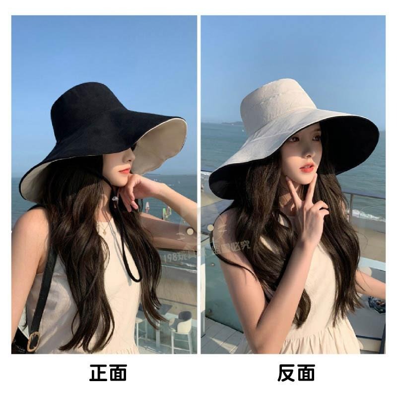 大帽簷漁夫帽 遮陽帽 防曬漁夫帽 女漁夫帽 遮陽帽女 雙面漁夫帽 防曬帽 抽繩漁夫帽 台灣現貨 198玩具城 W1503-細節圖7