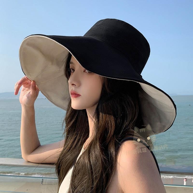 大帽簷漁夫帽 遮陽帽 防曬漁夫帽 女漁夫帽 遮陽帽女 雙面漁夫帽 防曬帽 抽繩漁夫帽 台灣現貨 198玩具城 W1503-細節圖8