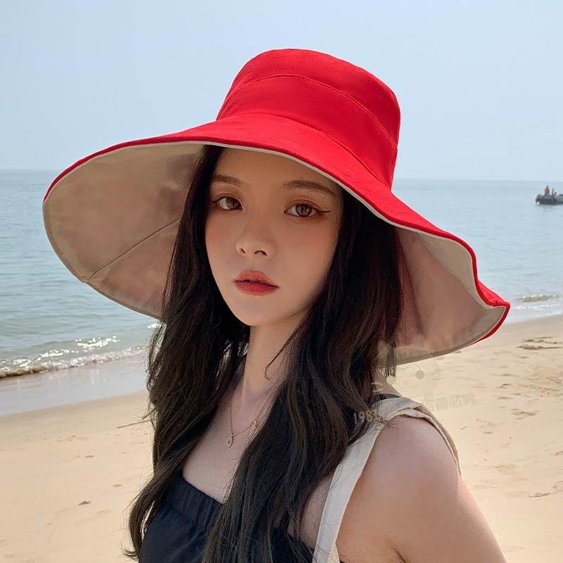 大帽簷漁夫帽 遮陽帽 防曬漁夫帽 女漁夫帽 遮陽帽女 雙面漁夫帽 防曬帽 抽繩漁夫帽 台灣現貨 198玩具城 W1503-細節圖9