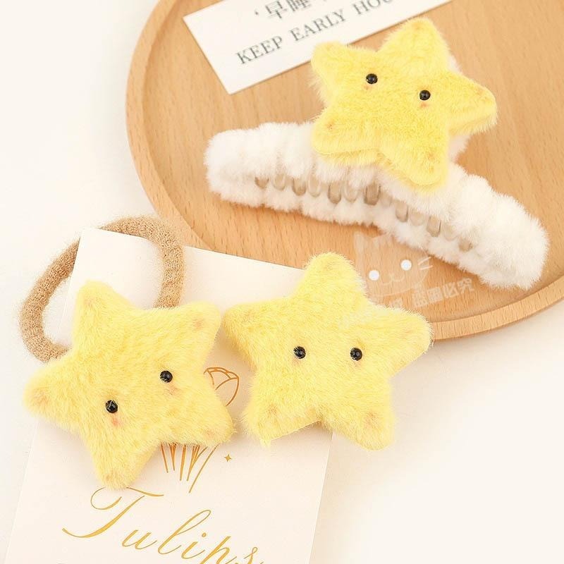 星星髮飾 髮圈 毛絨髮夾 鴨嘴夾 可愛毛絨髮夾 鯊魚夾 抓夾 🔥台灣現貨🔥 😽198玩具城😽 W1482-細節圖3