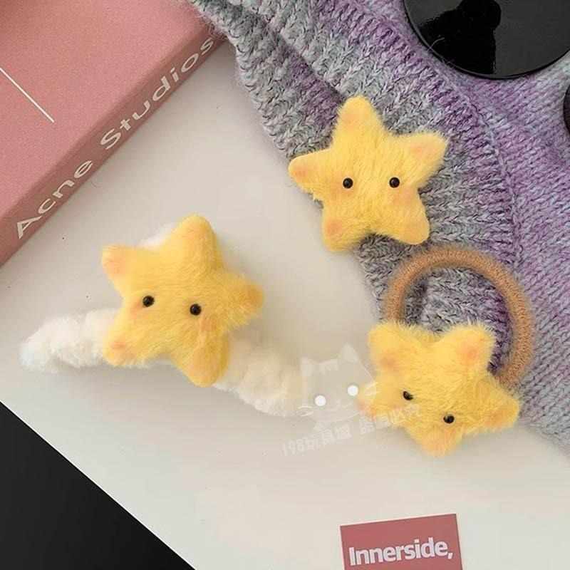 星星髮飾 髮圈 毛絨髮夾 鴨嘴夾 可愛毛絨髮夾 鯊魚夾 抓夾 🔥台灣現貨🔥 😽198玩具城😽 W1482-細節圖5