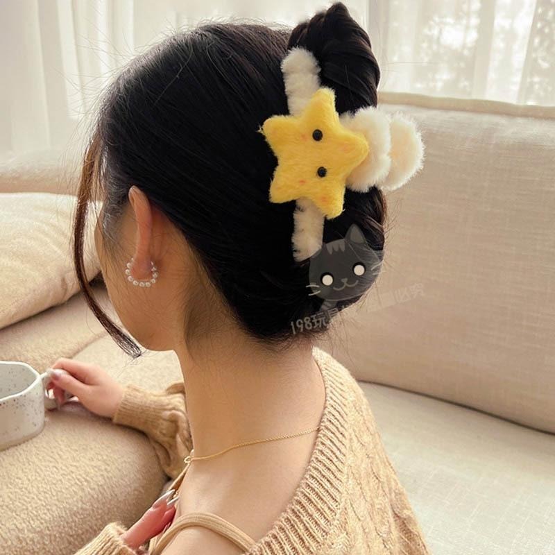 星星髮飾 髮圈 毛絨髮夾 鴨嘴夾 可愛毛絨髮夾 鯊魚夾 抓夾 🔥台灣現貨🔥 😽198玩具城😽 W1482-細節圖7