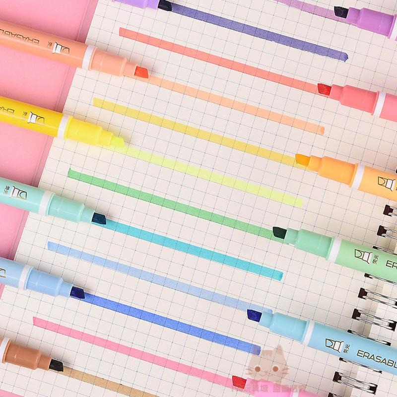 螢光筆 可擦拭螢光筆 雙頭螢光筆 標記筆 擦拭螢光筆 文具 螢光筆組 手帳筆 🔥台灣現貨🔥 😽198玩具城😽 W1337-細節圖5