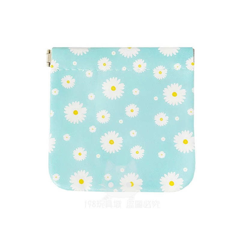 藍底雛菊》皮革收納小包