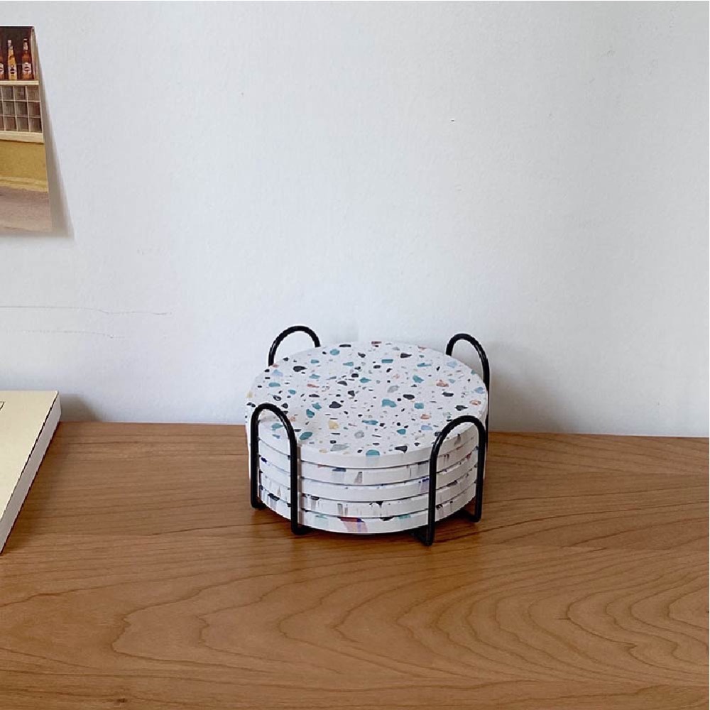 ｜台灣現貨 ｜仿水磨石硅藻泥吸水杯墊 硅藻泥杯墊 仿大理石杯墊 隔熱 吸水杯墊 馬克杯墊 花磚杯墊 北歐風杯墊-細節圖4