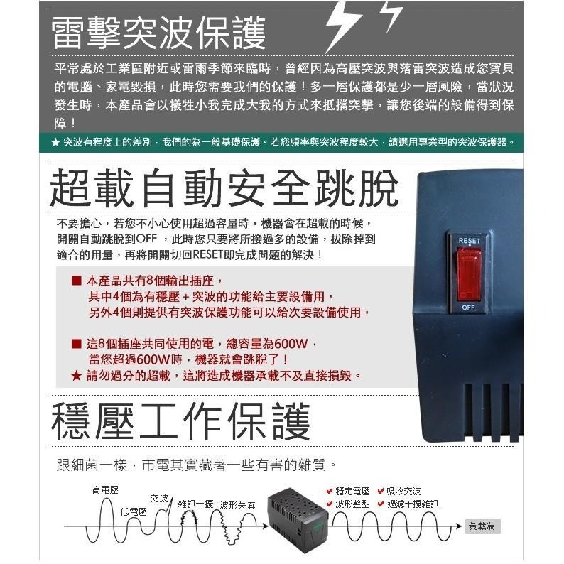 飛碟 AVR-E1000P 1KVA 600W 非不斷電系統 全電子式穩壓器AVR 三段式穩壓工作 台南 可自取-細節圖2